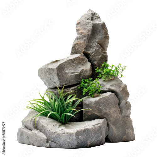 A rock with a plant growing out of it Isolated on transparent background, PNG