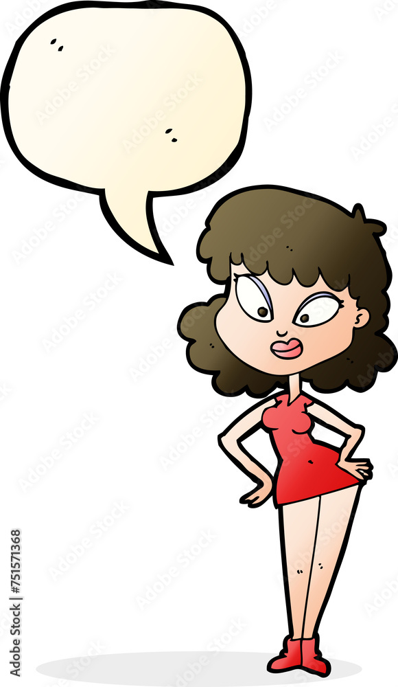cartoon woman with hands on hips with speech bubble cartoon woman with hands on hips with speech bubble