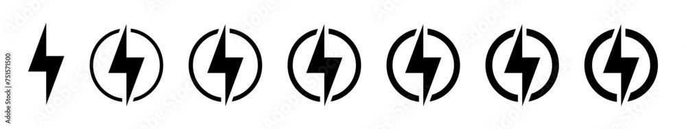 Lightning, electric power vector icon. Energy and thunder electricity symbol. Lightning bolt sign in the circle. Lightning, electric power vector icon. Energy and thunder electricity symbol. Lightning bolt sign in the circle.