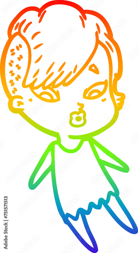 rainbow gradient line drawing cartoon surprised girl rainbow gradient line drawing cartoon surprised girl