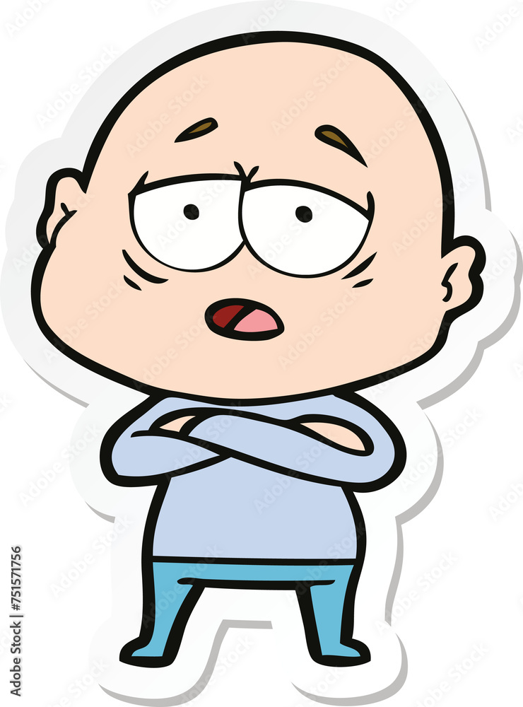 sticker of a cartoon tired bald man