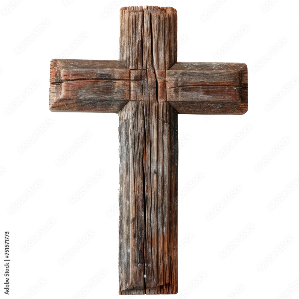 A old wooden cross. The cross is a symbol of Christianity Isolated on transparent background, PNG