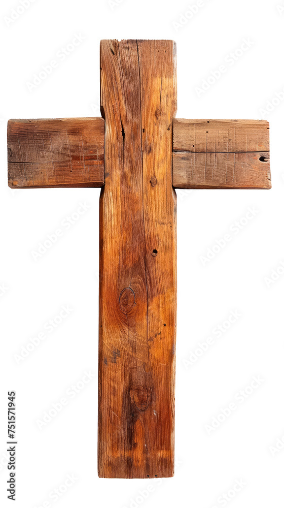 A old wooden cross. The cross is a symbol of Christianity Isolated on transparent background, PNG
