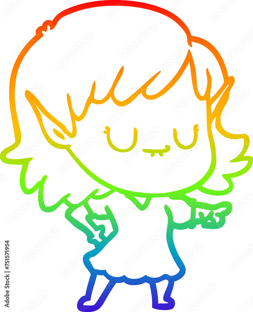 rainbow gradient line drawing happy cartoon elf girl wearing dress rainbow gradient line drawing happy cartoon elf girl wearing dress