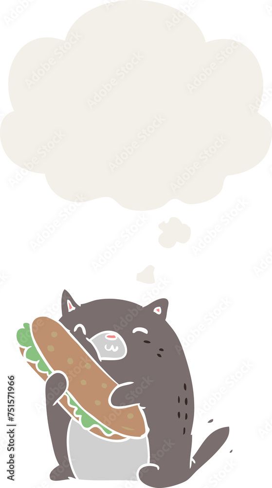 cartoon cat with sandwich and thought bubble in retro style cartoon cat with sandwich and thought bubble in retro style