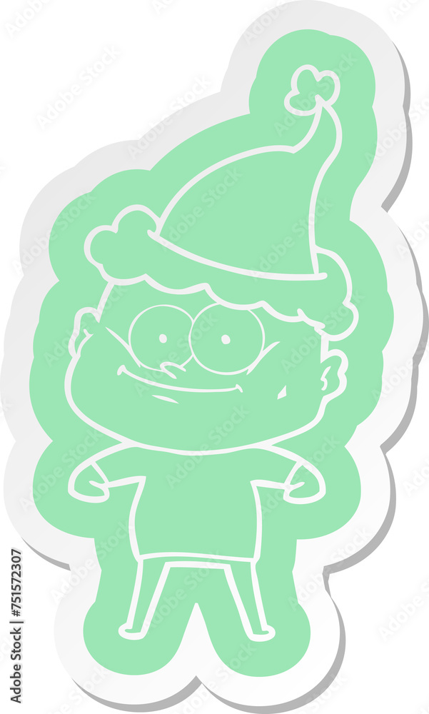 cartoon sticker of a bald man staring wearing santa hat cartoon sticker of a bald man staring wearing santa hat