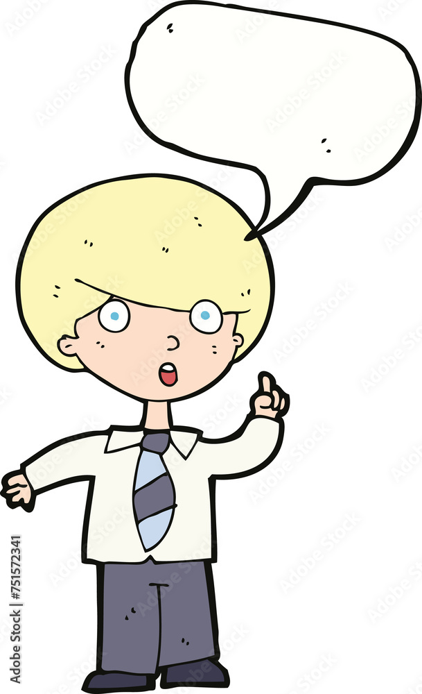 cartoon school boy answering question with speech bubble cartoon school boy answering question with speech bubble