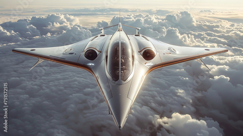 A retro spaceship, blessed for interstellar journeys, merges past aviation dreams with futuristic aspirations photo