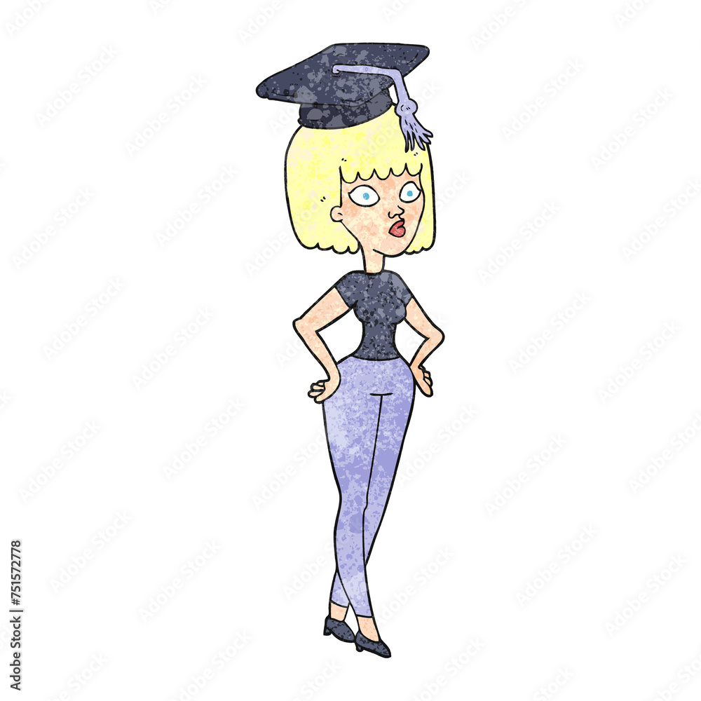 textured cartoon woman with graduation cap textured cartoon woman with graduation cap