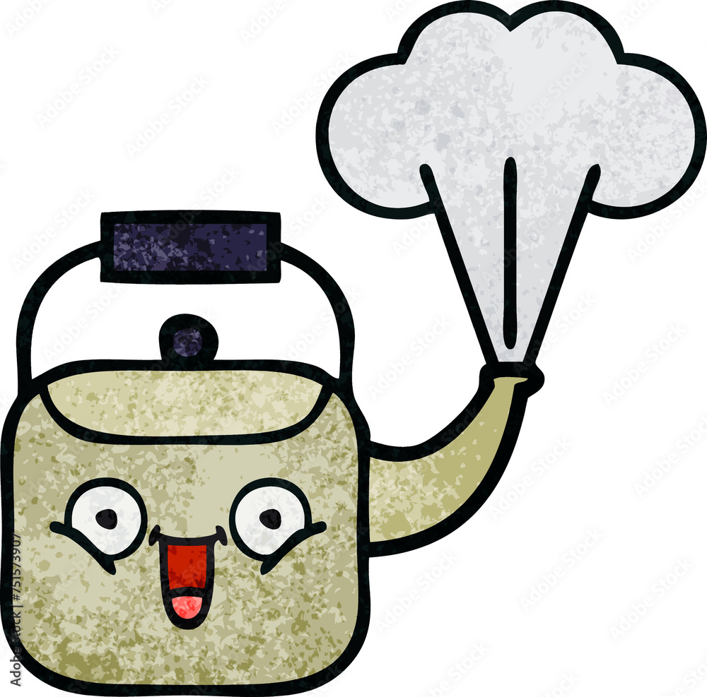 retro grunge texture cartoon steaming kettle retro grunge texture cartoon steaming kettle