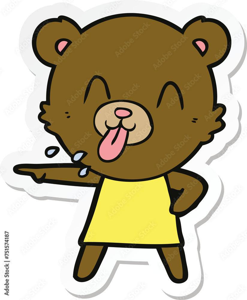 Obraz premium sticker of a rude cartoon bear pointing