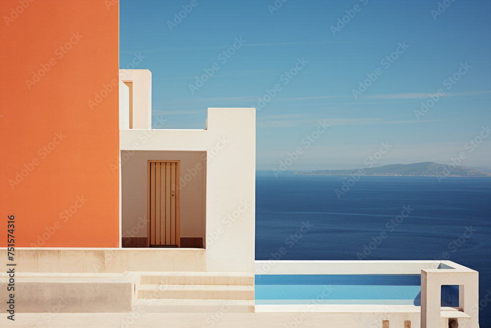 Élégance architecturale minimaliste sur la côte - obrazy, fototapety, plakaty 