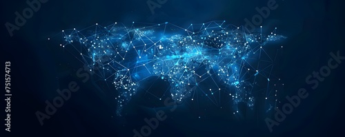 Abstract digital world map, concept of global networks and connectivity, information exchange and telecommunications photo