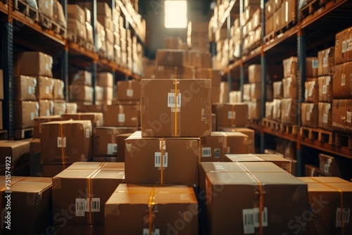 Modern logistics center warehouse business shipping delivery storage transportation distribution network induistrial factory cargo hangar indoor operating center sorting facility store parcels large