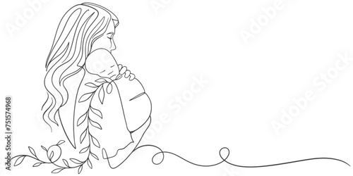 Mother and baby line art vector illustration, mothers day celebration background
