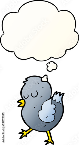 cartoon bird and thought bubble in smooth gradient style