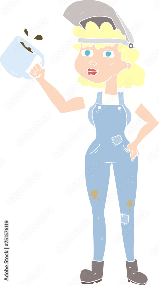 flat color illustration of a cartoon woman in dungarees flat color illustration of a cartoon woman in dungarees