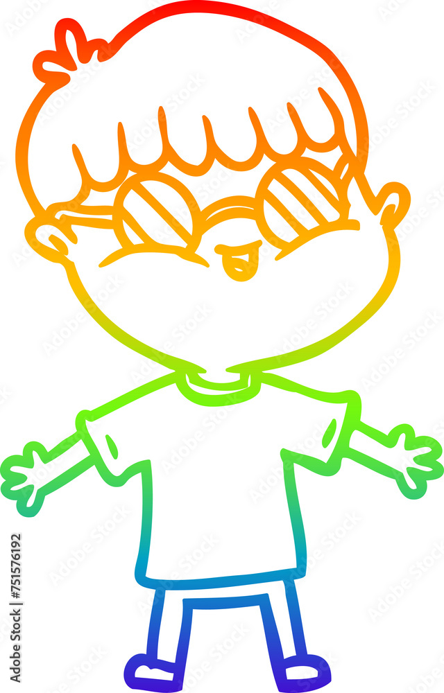 rainbow gradient line drawing cartoon boy wearing spectacles rainbow gradient line drawing cartoon boy wearing spectacles
