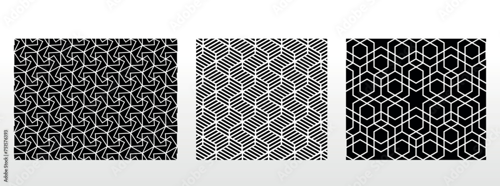 Geometric set of seamless black and white patterns. Simple vector graphics Geometric set of seamless black and white patterns. Simple vector graphics