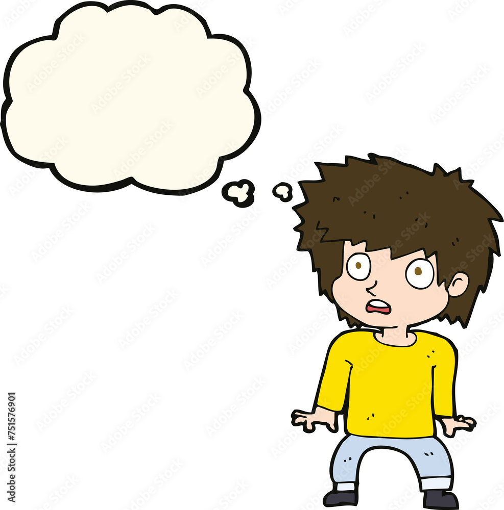 cartoon frightened boy with thought bubble cartoon frightened boy with thought bubble