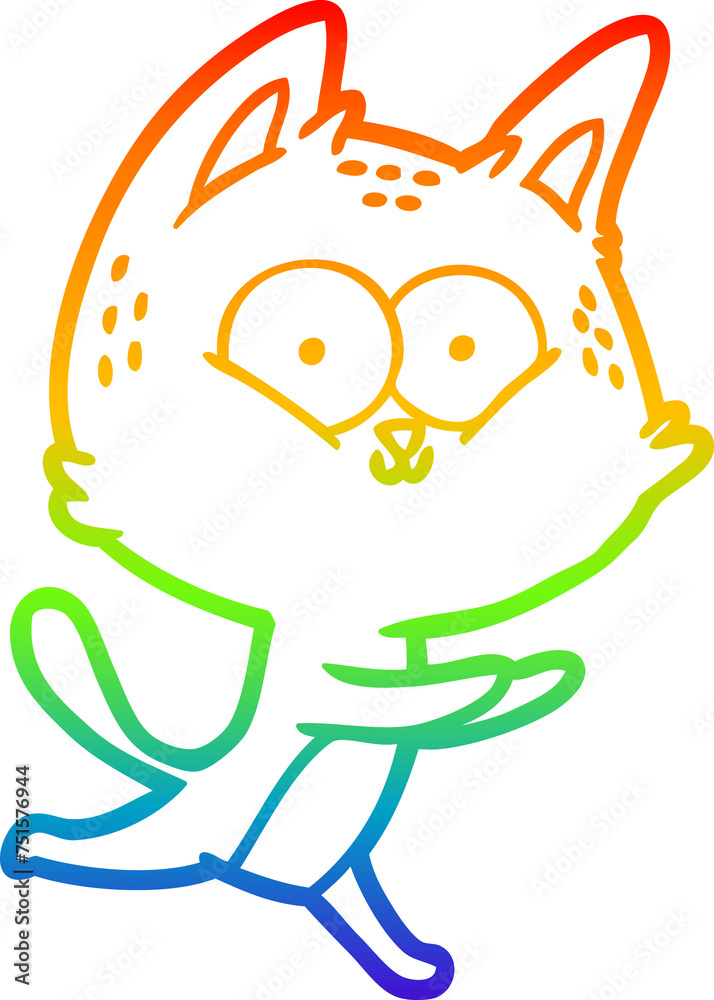 Obraz premium rainbow gradient line drawing cartoon cat running