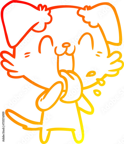 warm gradient line drawing cartoon panting dog