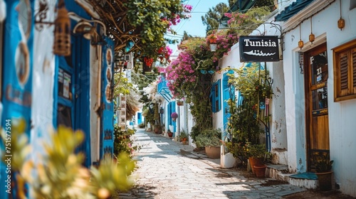 Colorful houses on the street of Tunisia. photo