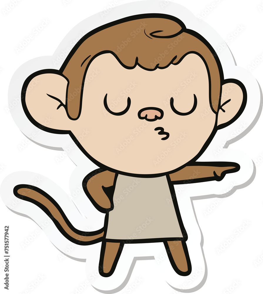 sticker of a cartoon calm monkey sticker of a cartoon calm monkey