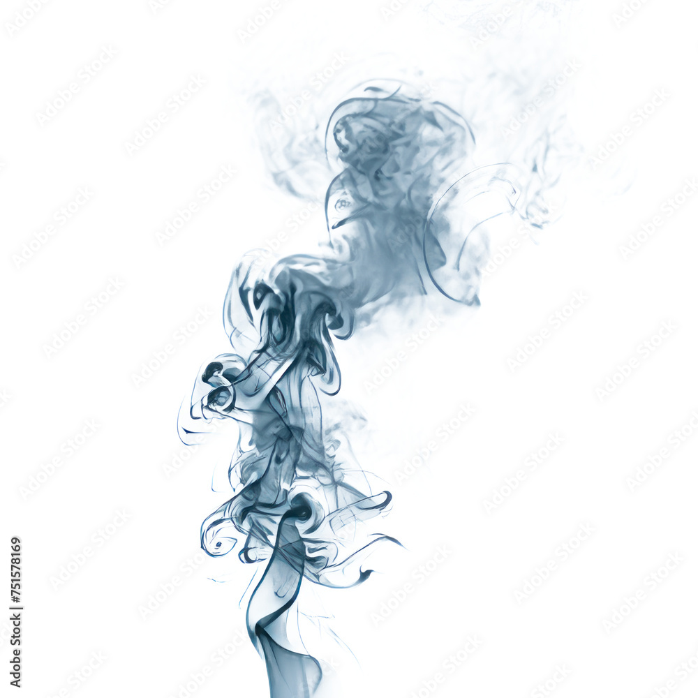 A blue smoke trail is rising from a fire Isolated on transparent background, PNG