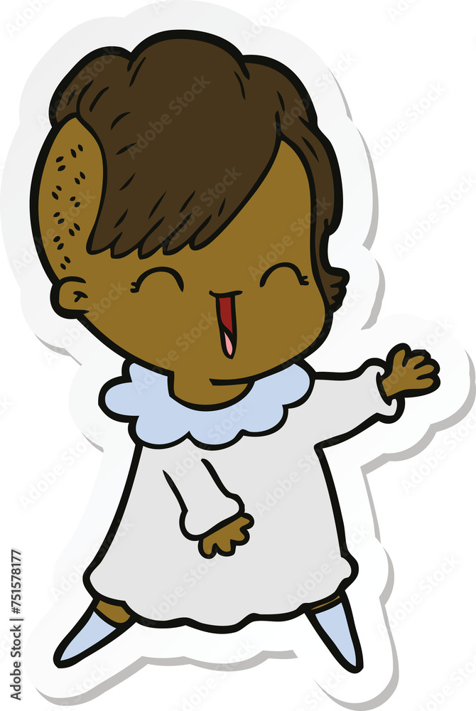 sticker of a happy cartoon hipster girl sticker of a happy cartoon hipster girl