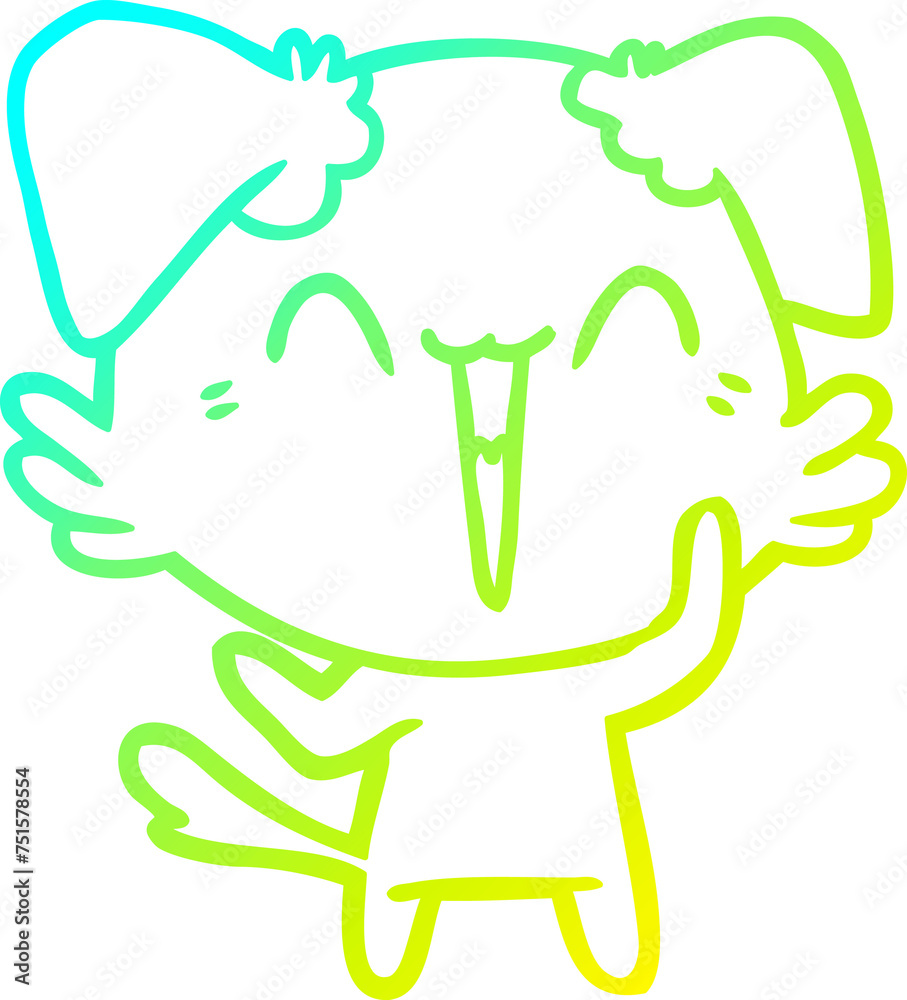 Fototapeta premium cold gradient line drawing happy little dog cartoon