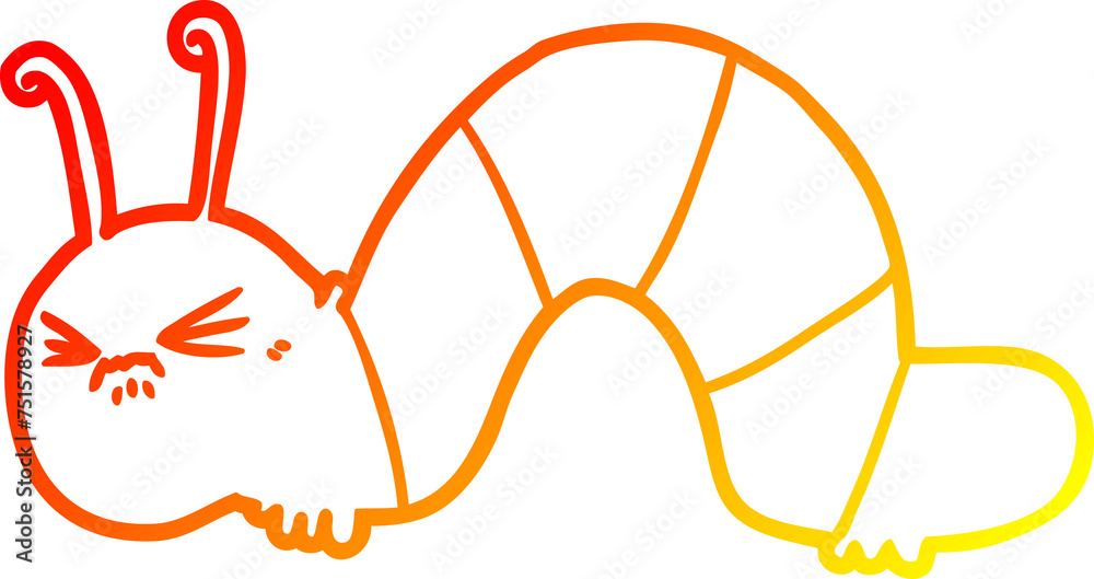 warm gradient line drawing cartoon angry caterpillar - obrazy, fototapety, plakaty 