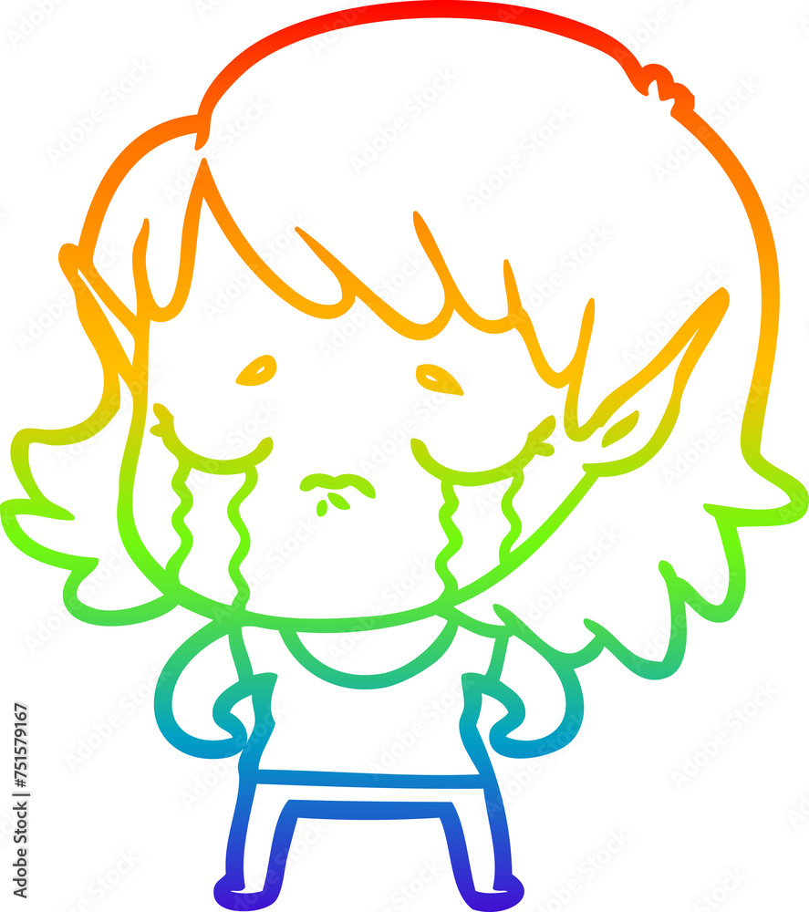 rainbow gradient line drawing cartoon crying elf girl rainbow gradient line drawing cartoon crying elf girl
