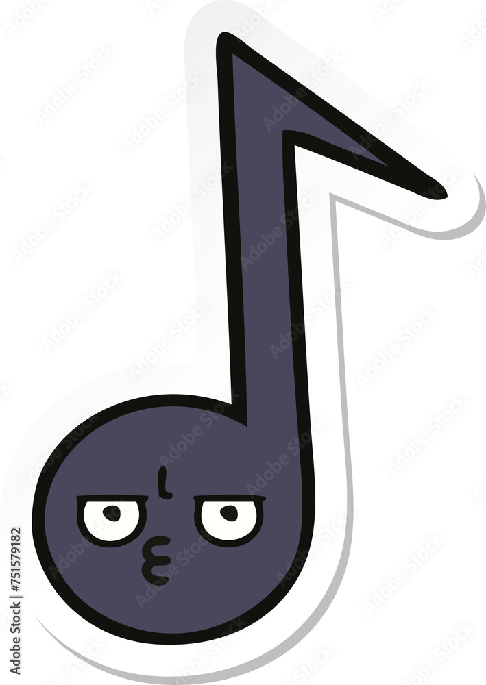 sticker of a cute cartoon musical note sticker of a cute cartoon musical note