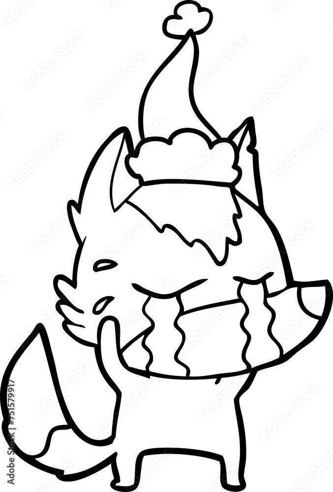line drawing of a crying wolf wearing santa hat line drawing of a crying wolf wearing santa hat