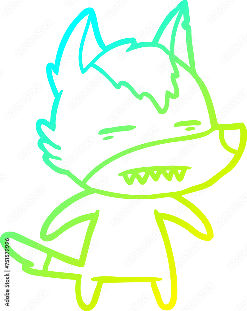 cold gradient line drawing cartoon wolf showing teeth cold gradient line drawing cartoon wolf showing teeth