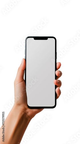 A person is holding a cell phone with a white background Isolated on transparent background, PNG