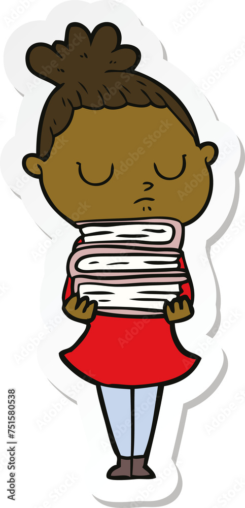 sticker of a cartoon calm woman sticker of a cartoon calm woman
