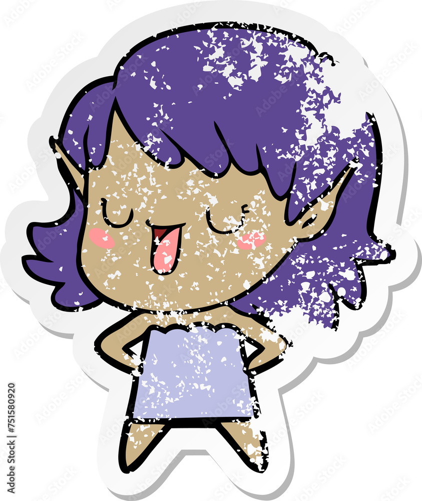 distressed sticker of a cartoon elf girl distressed sticker of a cartoon elf girl