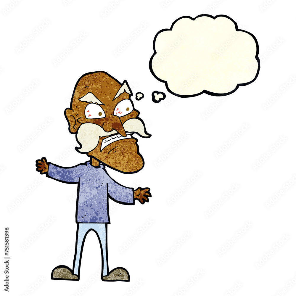 cartoon angry old man with thought bubble