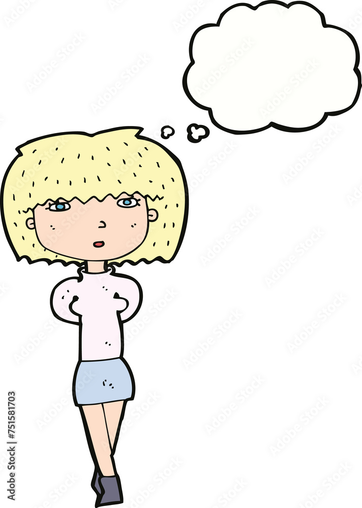 cartoon shy woman with thought bubble cartoon shy woman with thought bubble