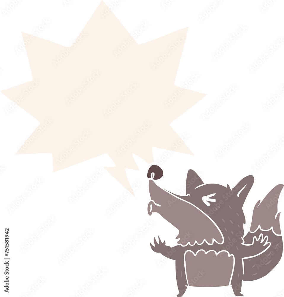 cartoon halloween werewolf howling and speech bubble in retro style cartoon halloween werewolf howling and speech bubble in retro style