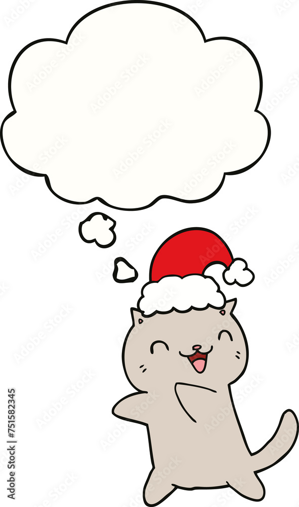 cute cartoon christmas cat and thought bubble