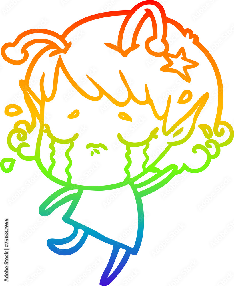 rainbow gradient line drawing cartoon crying alien girl rainbow gradient line drawing cartoon crying alien girl