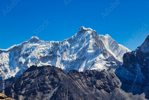 Ngozumpa Kang at 7916 meters is on the same ridgeline as Cho Oyu and forms the border between Nepal and Tibet seen from Gokyo Ri in Nepal photo