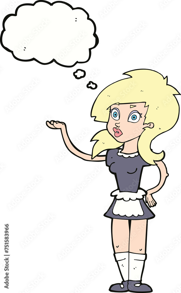 cartoon pretty waitress with thought bubble cartoon pretty waitress with thought bubble