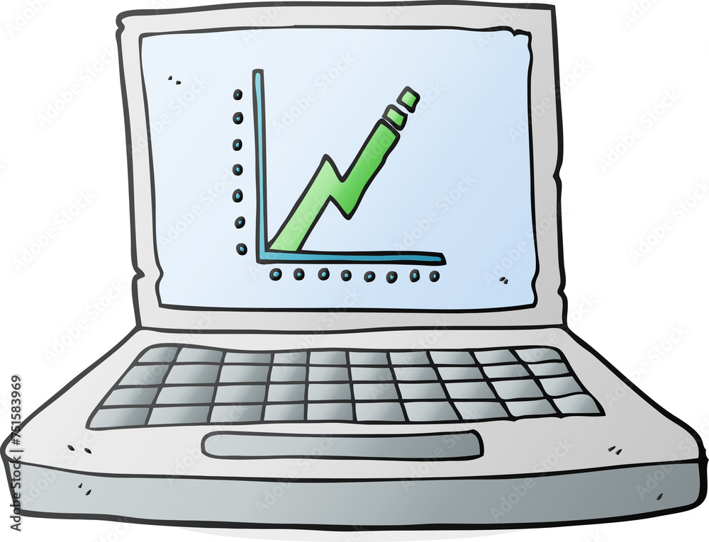 cartoon laptop computer with business graph cartoon laptop computer with business graph