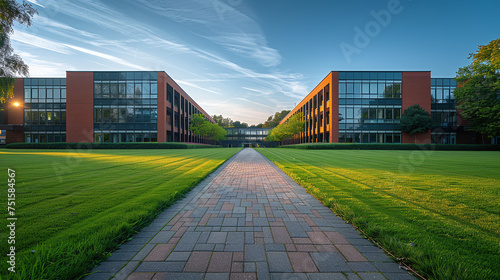 university college campus on a sunny day, educational building photo