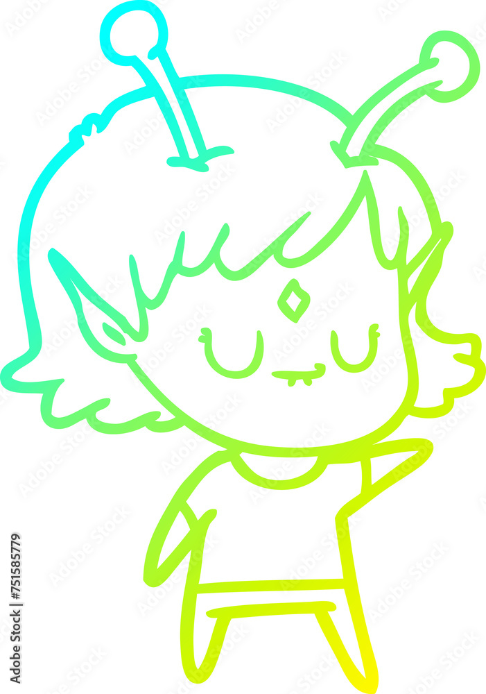 cold gradient line drawing cartoon alien girl cold gradient line drawing cartoon alien girl