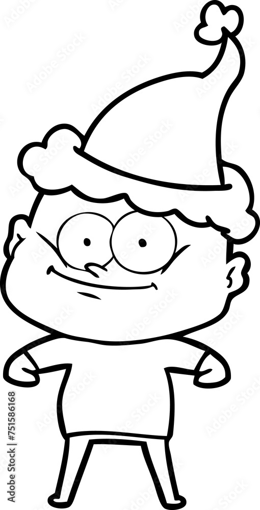 line drawing of a bald man staring wearing santa hat line drawing of a bald man staring wearing santa hat